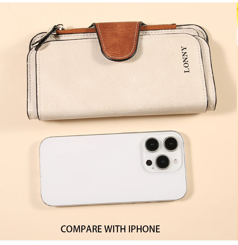 Damen-Geldbörse, dreifach gefaltet, lang, aus Wildlederimitat (PU), mit Druckknopfverschluss und Reißverschluss, viele Kartenfächer, großes Fassungsvermögen, Damen-Clutch-Geldbörse. – Detail 8