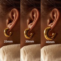 Vintage Stainless Steel Chunky C Shape Hoop Earrings For Women Fashion Gold Color Circle Round Glossy Huggie Earrings Jewelry