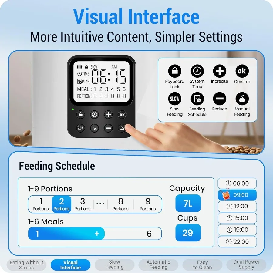 وحدة تغذية أوتوماتيكية للقطط لقططين مع وظيفة التغذية البطيئة: موزع أغذية الحيوانات الأليفة المزدوج القابل للبرمجة مع معلومات Visua #3