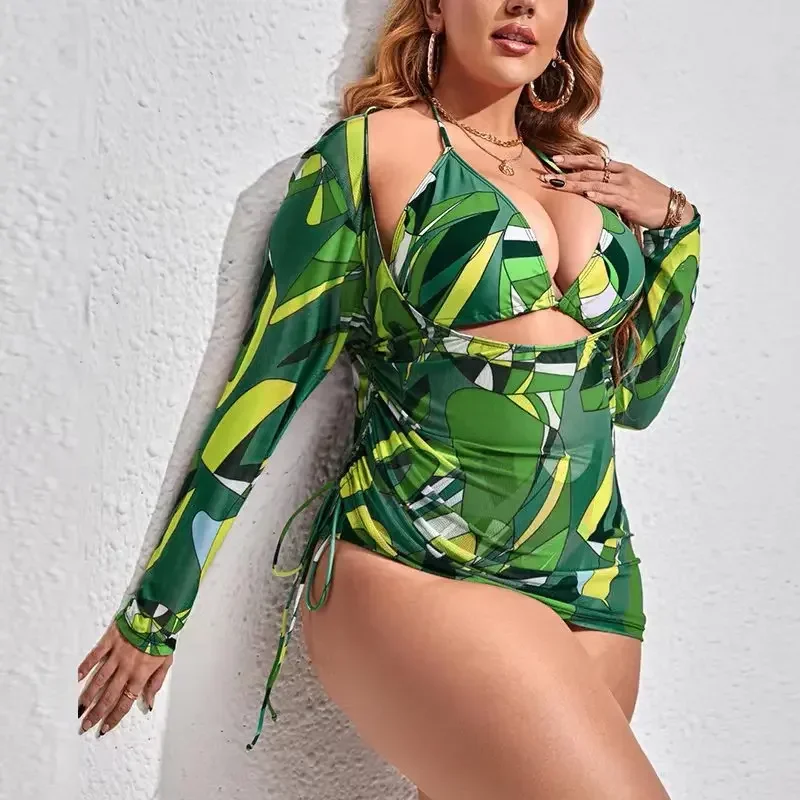 3PCS Push Up Bikini with Cover Up Sexy Plus Size Women Swimsuit Beach Wear Swimwear Micro Biquini Set Bathing Suit 2025 Mujer