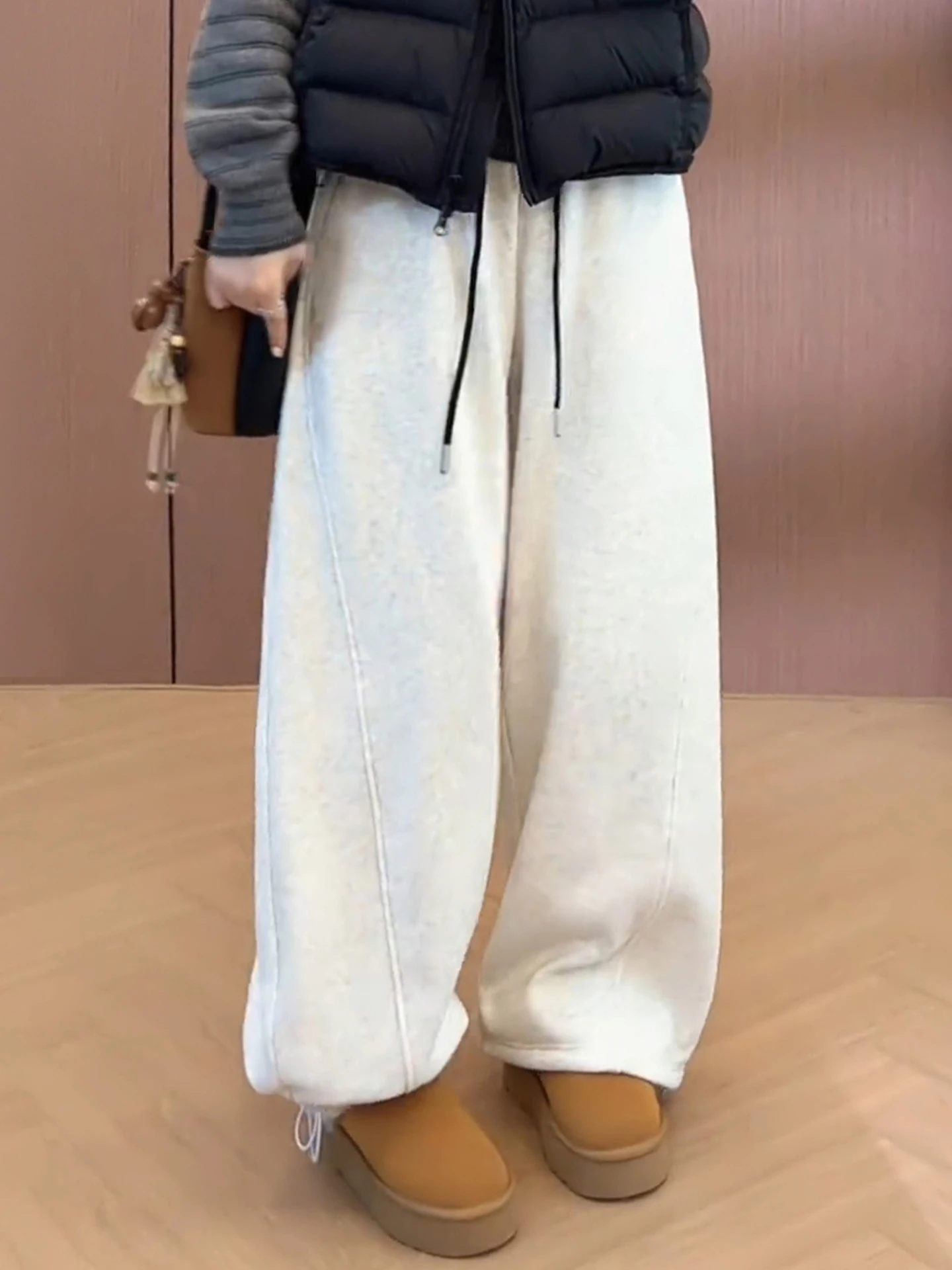 

Женские шерстяные брюки-бананы с высокой талией на флисовой подкладке, осенне-зимние, свободные повседневные спортивные брюки в стиле lazy, широкие брюки-палаццо