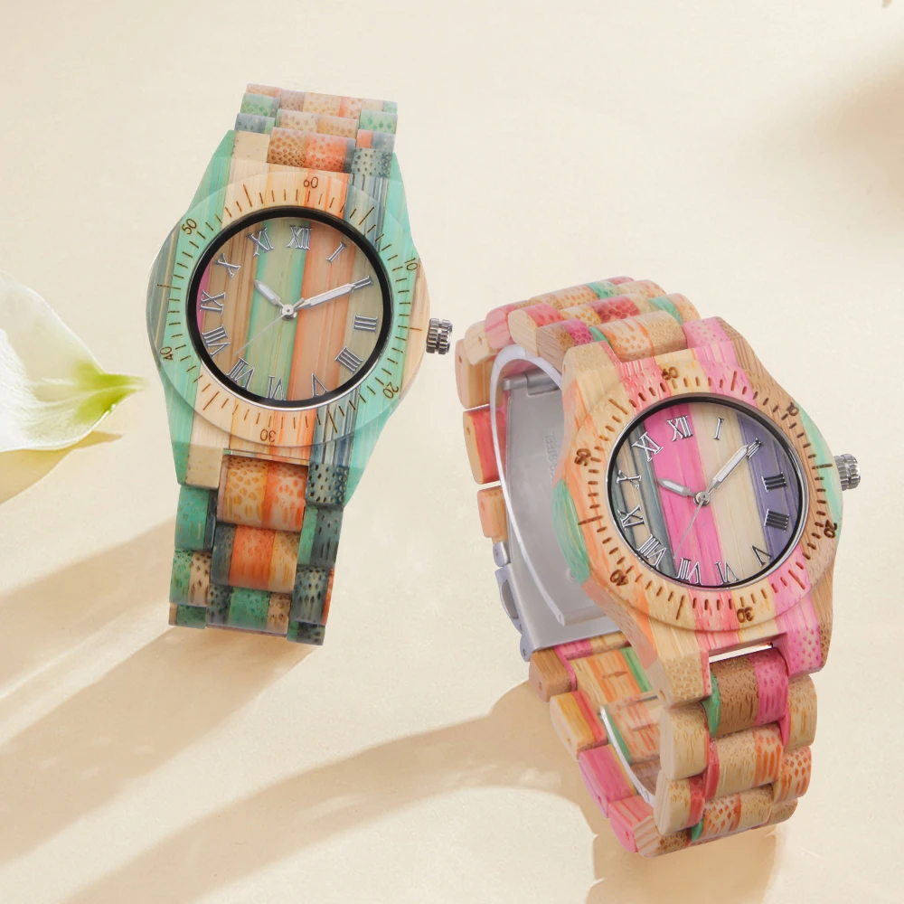 

Fashion Luxury Women Watch Wooden Hand Quartz Popular Unique Candy Color Full Wood Wrist For Friend Watches Christmas Gift