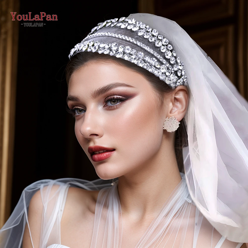 YouLaPan Bridal Rhinestone Wide Gauze Headband Wedding Hair Accessories Party Shining Headpiece Banquet Gift Headwear HP806