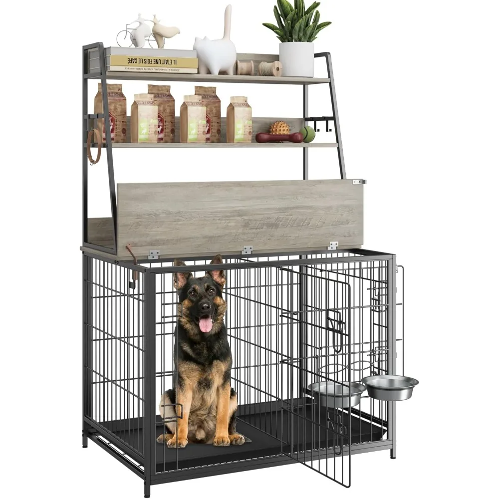 Wooden Dog Crate with Storage, Adjustable Feeding Station, Customizable Layout, Multi-Purpose Design, Ideal for Home Organizatio