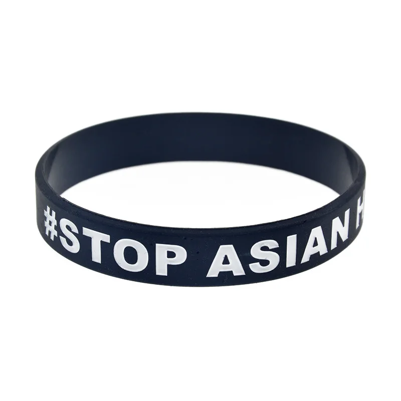 1 PC Stop Asian Hate Silicone Bracelet Adult Size Black And White