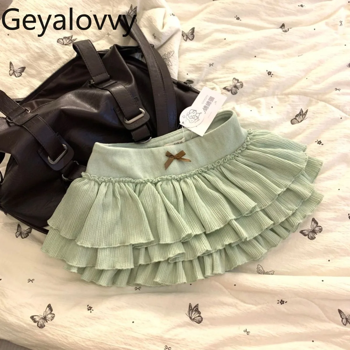 

Versatile Pure Sexy Mint Green Cake Mini Skirt Summer Ruffled Sweet Cute Low Waist Puffy Pleated Short Skirts for Girls