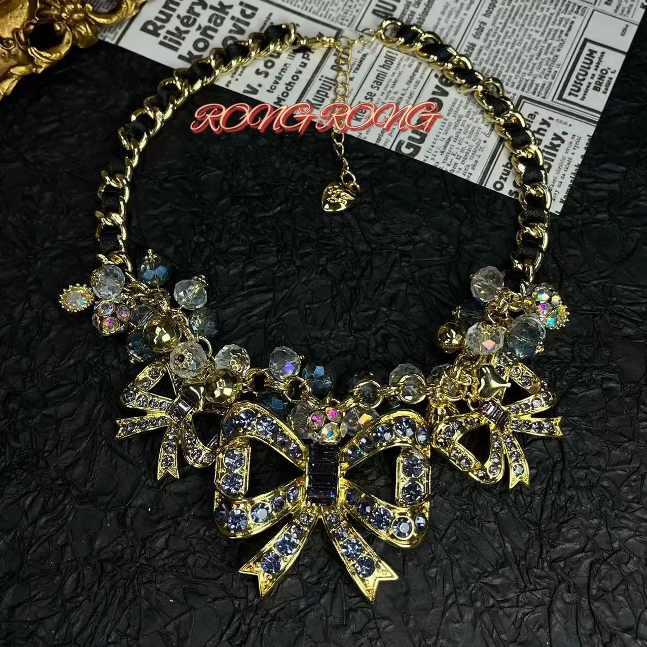 

BJ European and American Fashion Trend Vintage Amethyst Big Bow Tassel Exaggerated Niche Design Sweet Heavy Industry Necklace