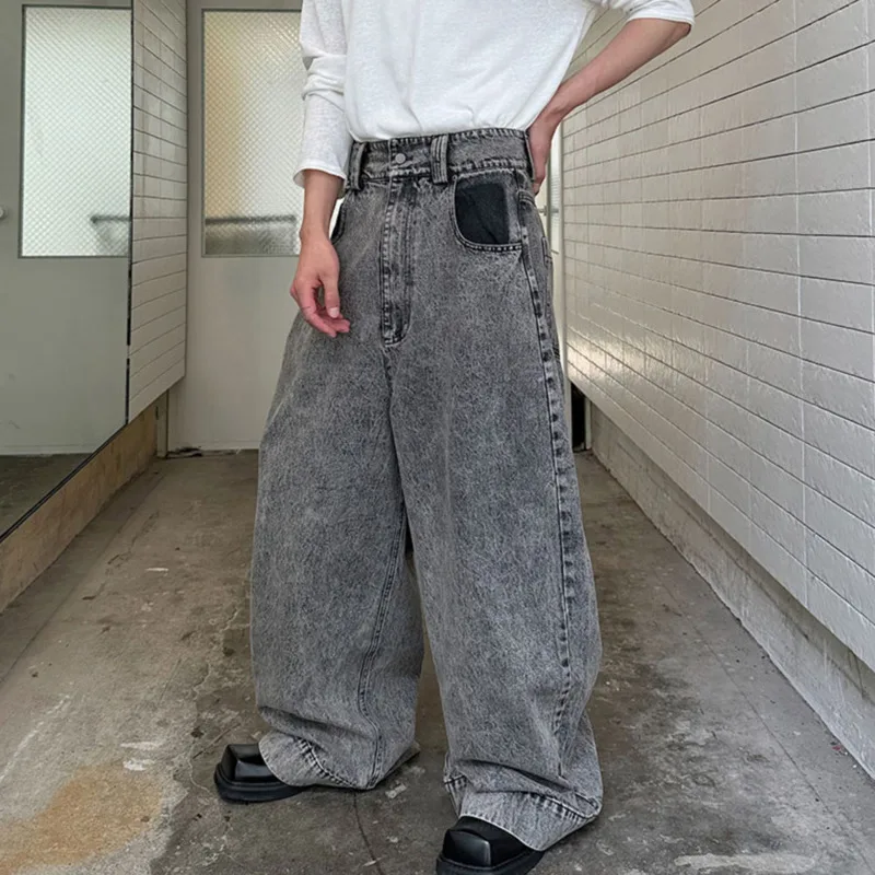 SYUHGFA 2025 Otoño Invierno nuevo estilo coreano pantalones vaqueros para hombres lavado contrato Color diseño de nicho pantalones vaqueros sueltos de pierna ancha para hombres