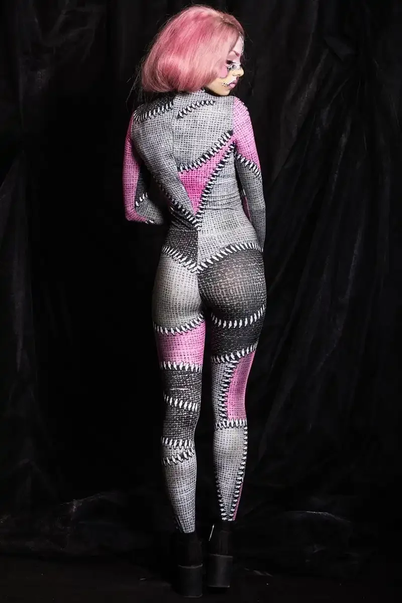 Kostium Cosplay na Halloween dla kobiet seksowny, wąski kombinezon klaun Patchwork Catsuit karnawałowe garnitury Zentai przebranie