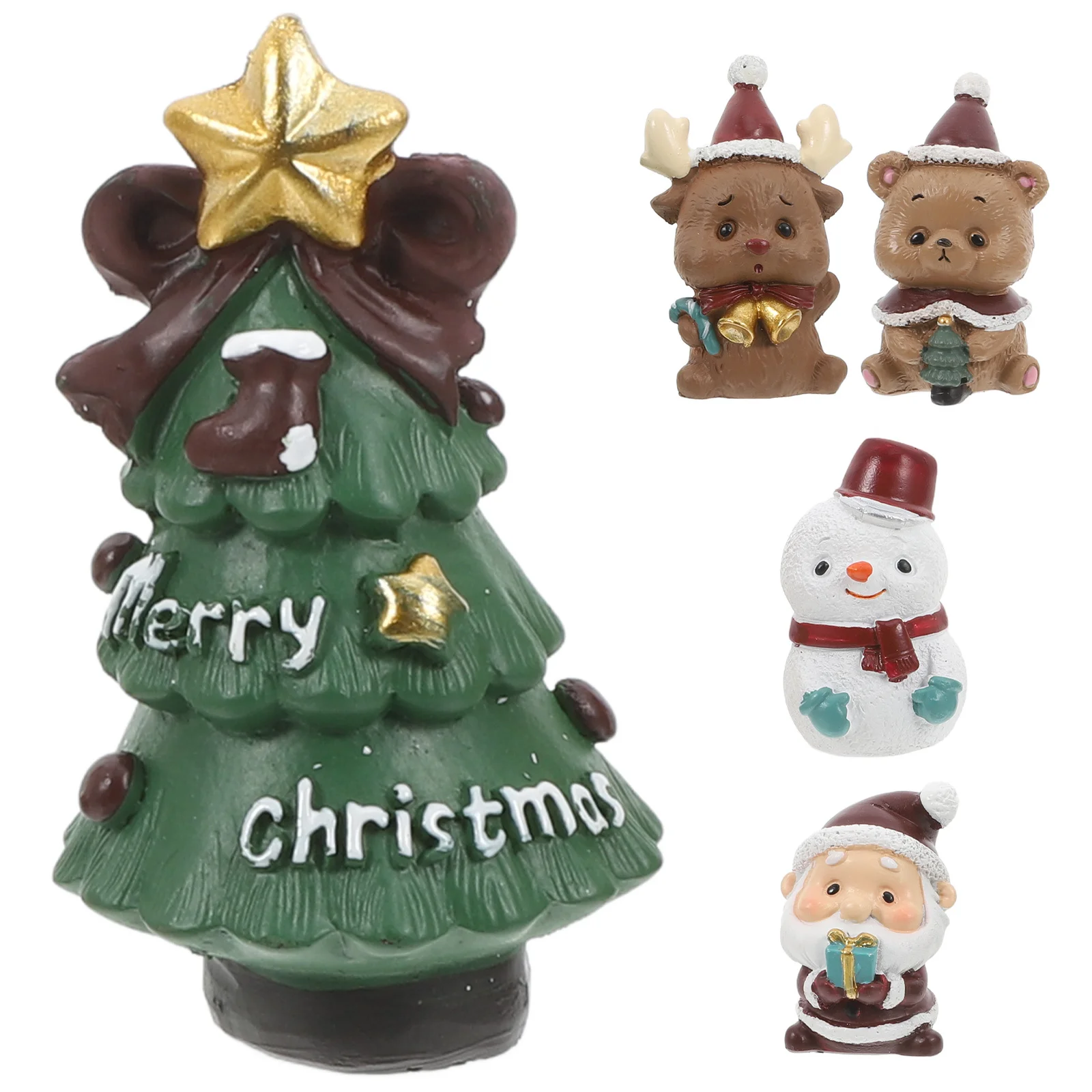 

5 pcs Resin Craft Ornaments Set Red White Green Mini Christmas Decorations For Home Garden Office Moss Displays Party Gift