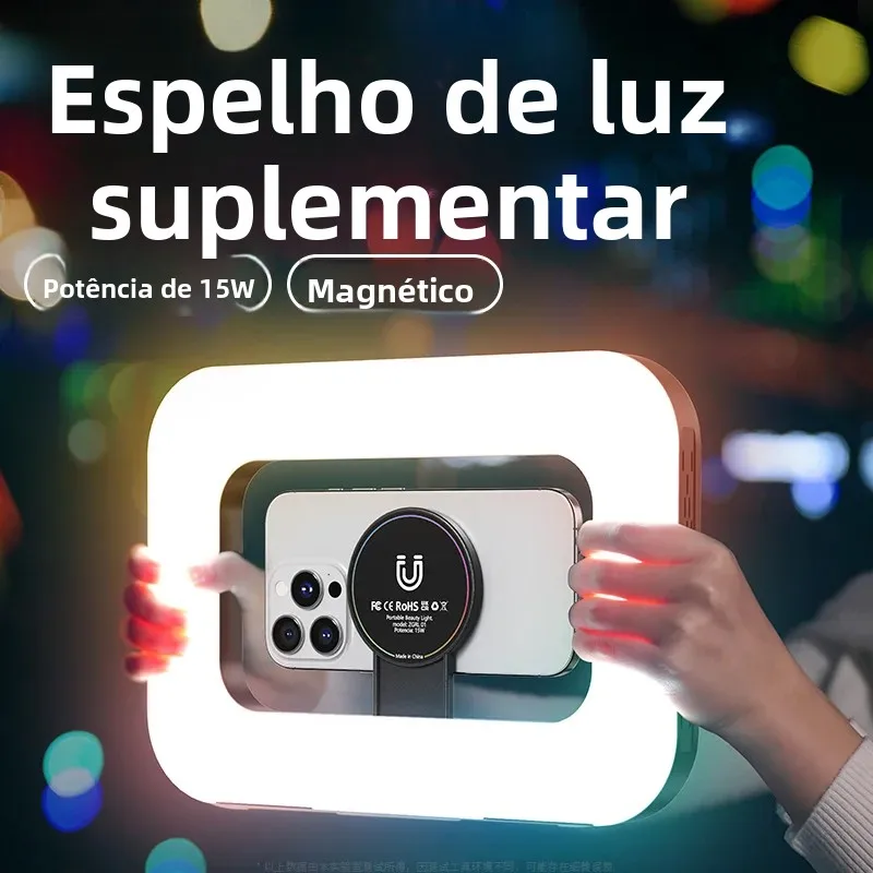 Luz Anular Portátil Magnética RGB (2 Opções: 3 Temperaturas de Cor/RGB Full Color) | Controle Remoto Bluetooth Gratuito, 3600mAh Carregamento Rápido Type-C | para Live no Celular/Vlog de Maquiagem/Fotografia/Escritório