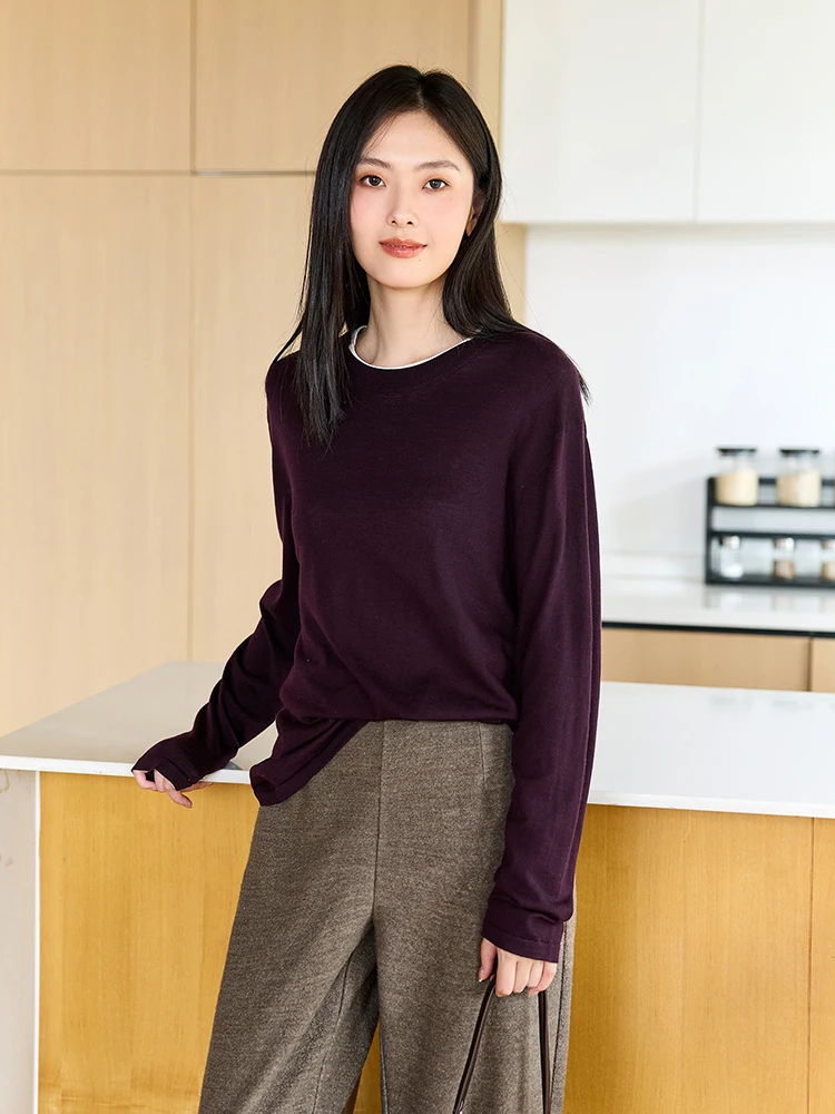 

Smart Relax Yangzhou Silk Spun Wool Knitted Sweater Long Sve round Ne Casual Sle Loose Fit Women's Faion Autumn Wear