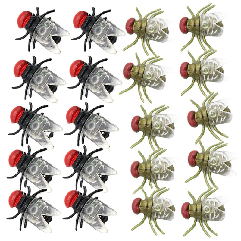 200Pcs Realistic Fake Flies Plastic Simulated Insect Fly Bugs Model Joke Compulsive Toys Prank Halloween Party Favors