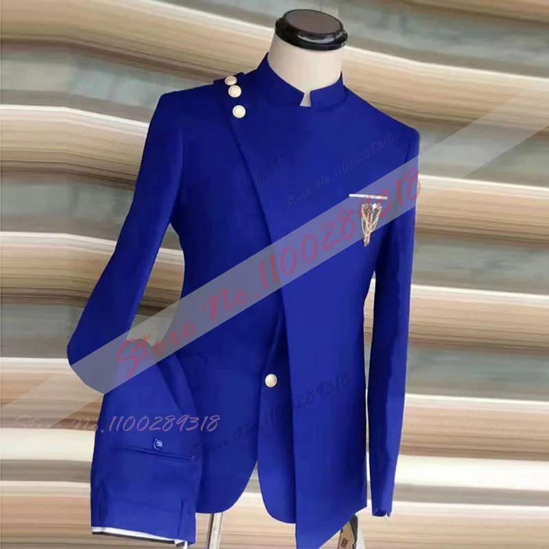 Traje de esmoquin de 2 piezas para hombre, traje Formal ajustado a la moda, con diseño de pantalón y abrigo, color azul marino, para boda y novio,