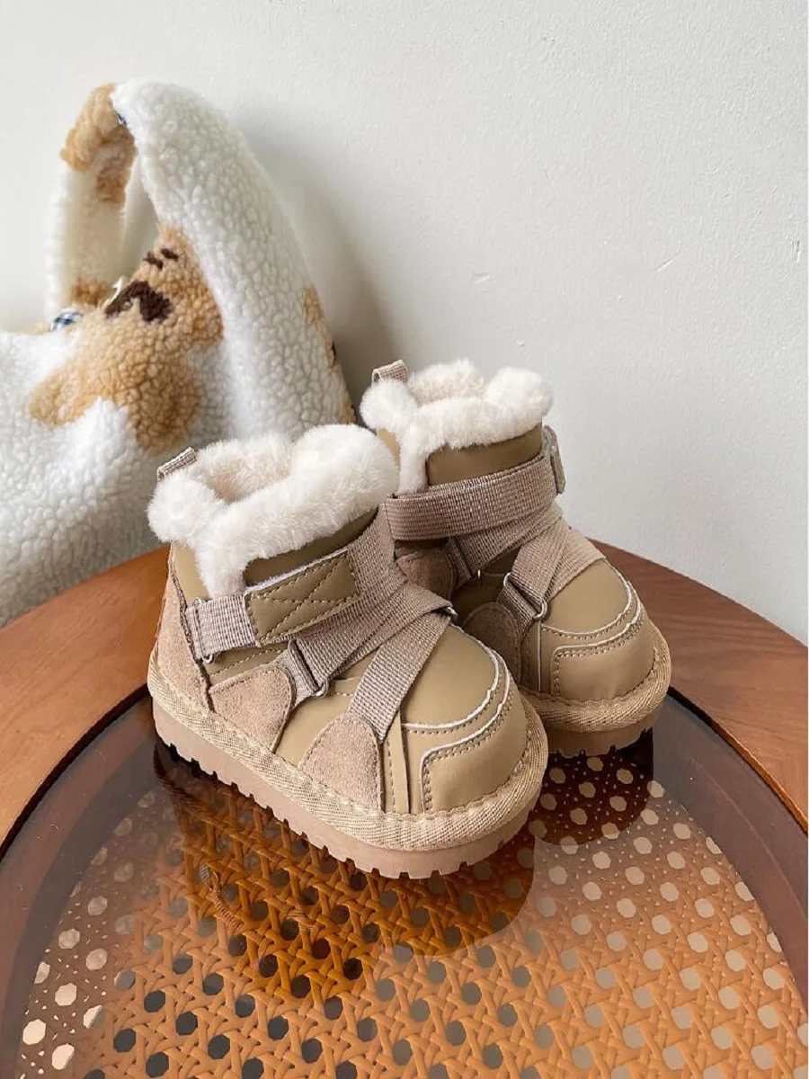 Baby Snow Boots Warm Plush Girls' Short Boots Winter New Style 1-3 Year Old Boys Girls Fashionable Casual Cotton Boots Apricot B