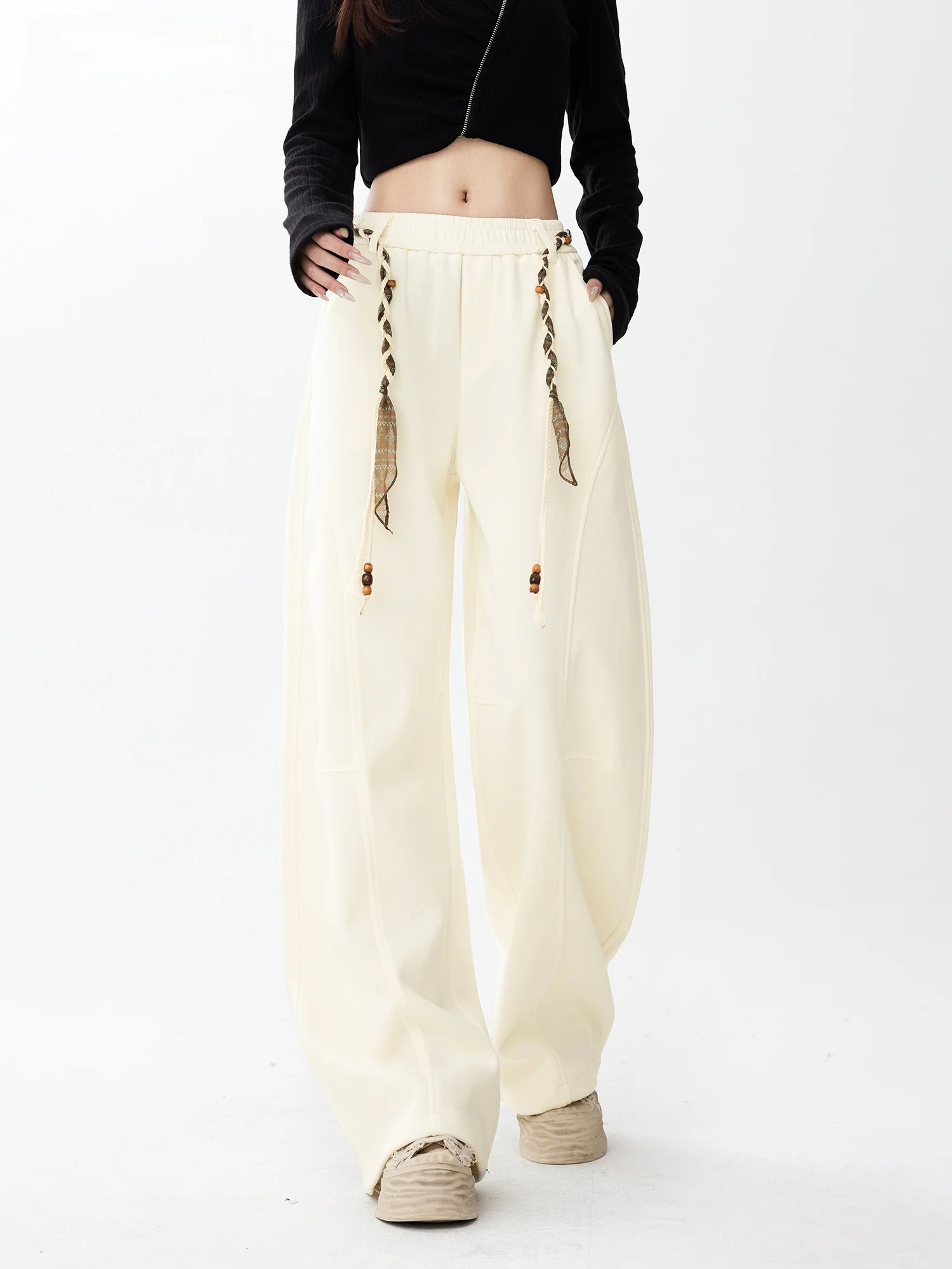 

EDX Women's Loose Wide Leg Casual Pants High Waist Street Sle High Elastici Cotton Blend Comfortable Warm Harlan Pants