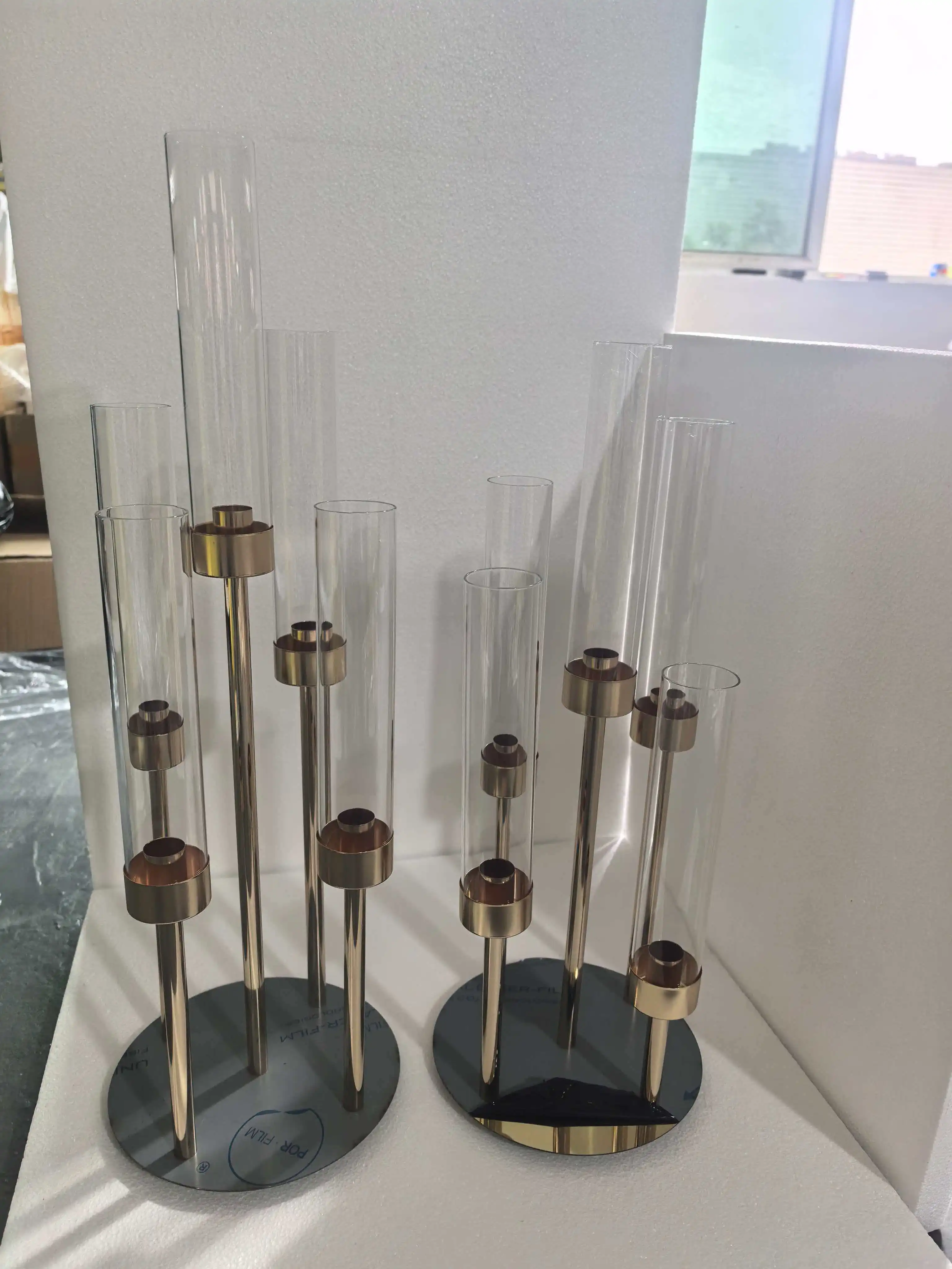 5 Stück Goldene Luxus-Kerzenhalter aus Kristall, Hochzeitsdekoration, Tischblumenständer, Kerzenhalterständer – Detail 7