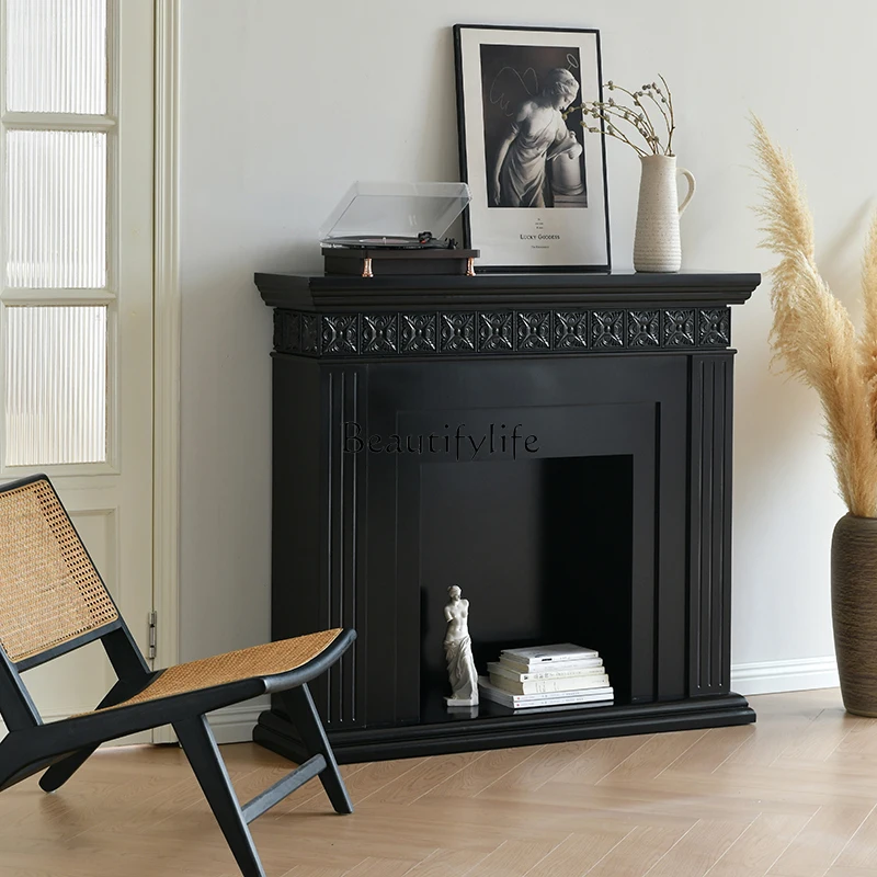 

French black and white retro fireplace decorative cabinet shelf American medieval side cabinet