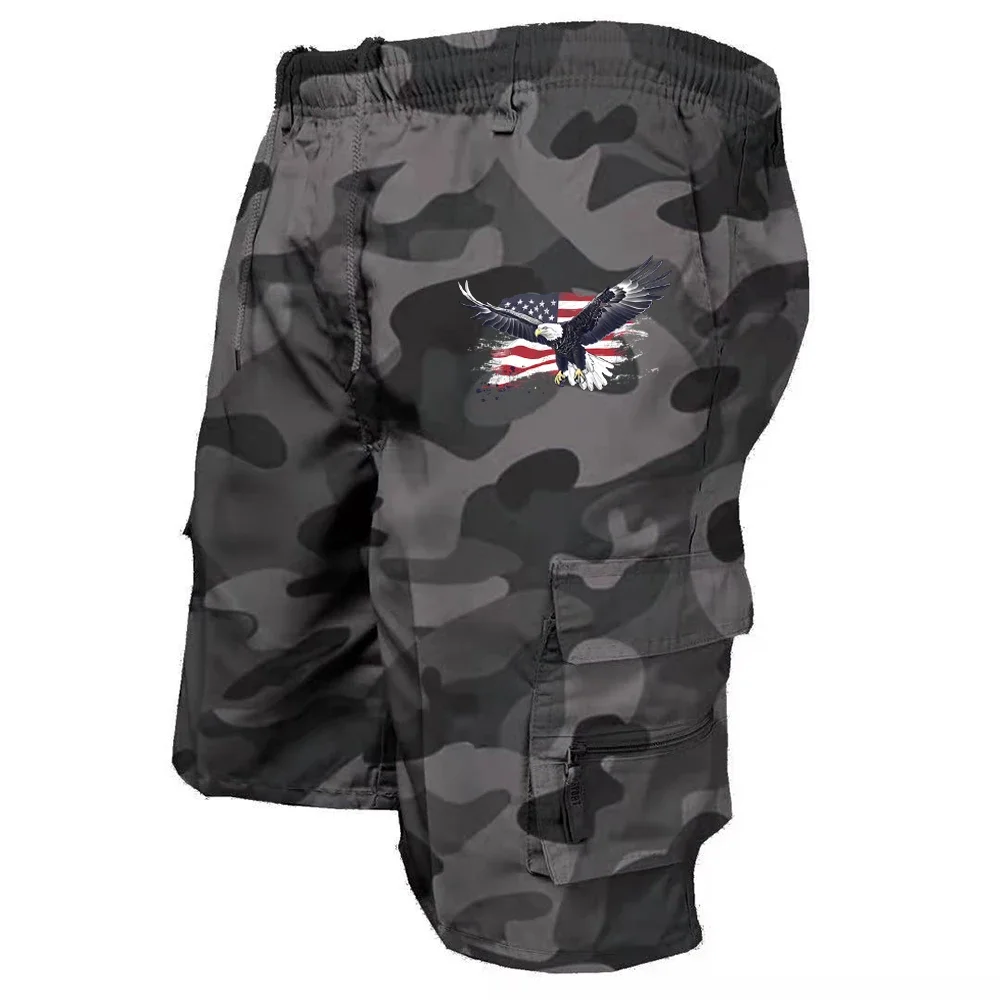 Male Cargo Shorts Elastic Waist Cycling Shorts Multi-pockets Loose Work Short Pants Outdoor Sport Printed Casual Shorts - Image 5
