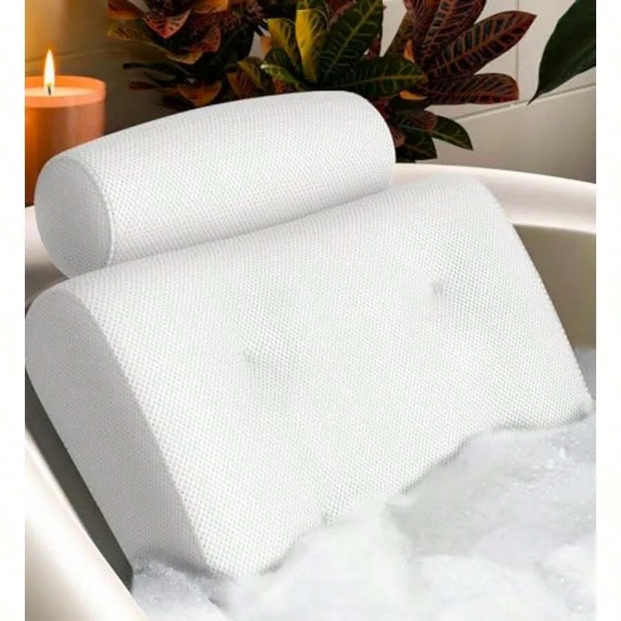 

Luxury Bath Pillows For Tub With Head And Neck Support - Non-Slip Bathtub Pillow With Suction Cups Quick-Drying Mesh And Drying