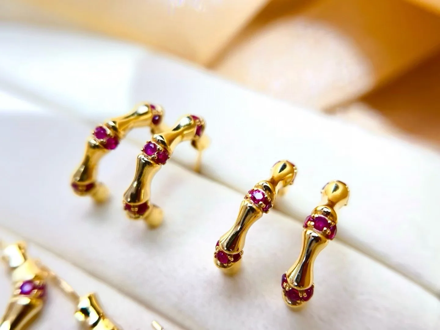 Certificate 925 Pure Silver Natural Ruby Half-circle Boomboo Earrings For Women Luxury Party Gifts Fine Ear Stud Chic Jewellery
