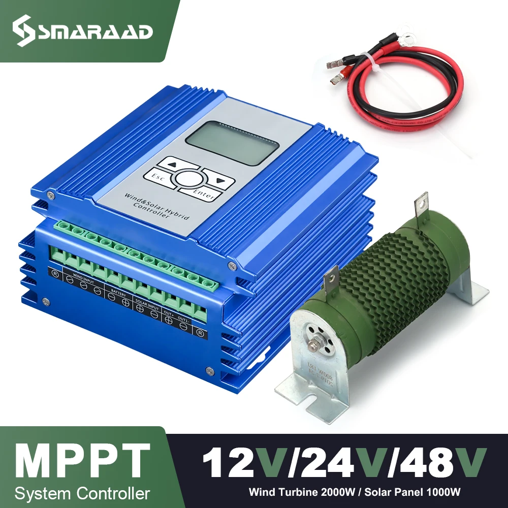 Controlador Híbrido Eólico Solar con Pantalla LED 1000W 1500W MPPT 12V 24V 48V, Controlador Híbrido Automático con Reforzador de Bajo Voltaje