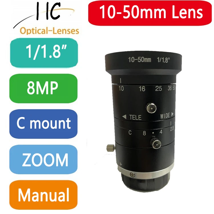 

8.0Megapixel 10-50mm HD CCTV lens 1/1.8" manual Iris Varifocal C-mount lens Machine Vision cameras lens Low distortion FA lens