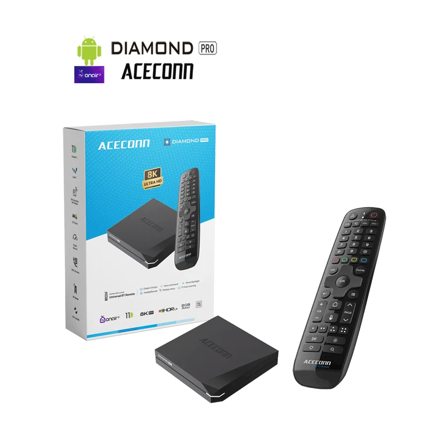 ACECONN Diamond Pro TV Box IPTV TVONAIR3 4K 8K 2GB + 32GB WiFi6 بلوتوث صوت التحكم عن بعد زر الإضاءة الخلفية #1