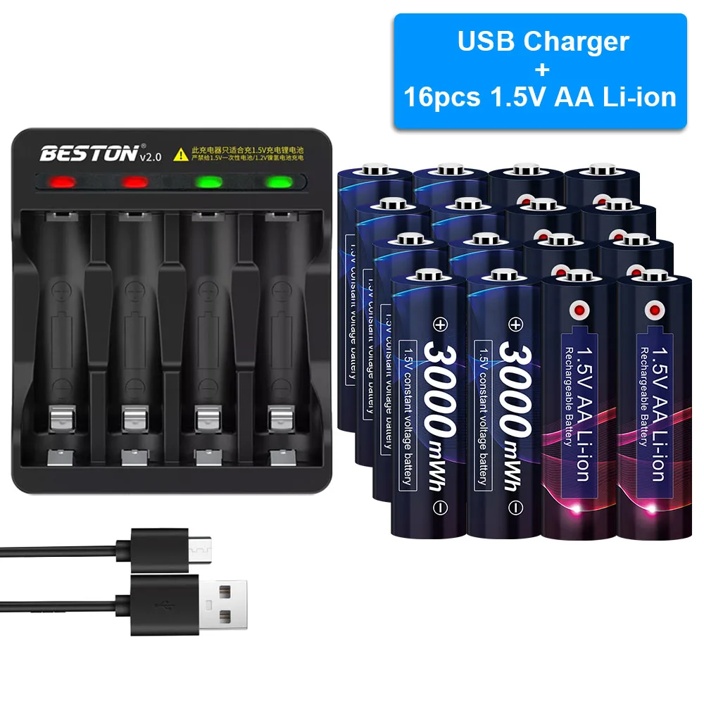 8-16Pcs Original AA 1.5V 3000mWh แบตเตอรี่ AA 1.5V AA แบตเตอรี่ Li-Ion RC เครื่องตรวจจับแบตเตอรี่ AA