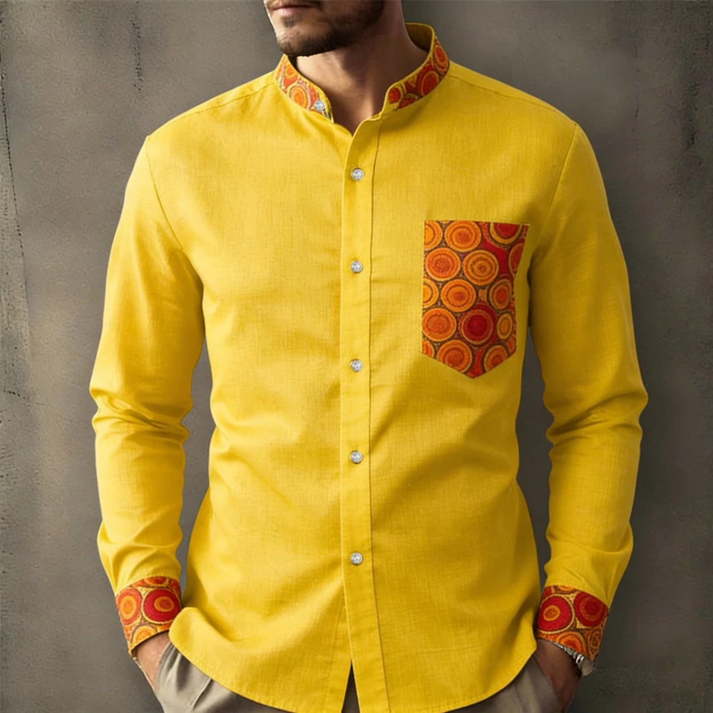 2026 Men's Linen Long-sleeved Shirt High-definition Edge Printing Micro-elastic Fabric Business Casual Men's Spring New Product