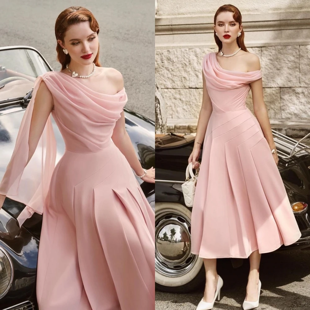 

Jiayigong Prom Satin Tiered Pleat Evening A-line One-shoulder Bespoke Occasion Gown Midi Dresses