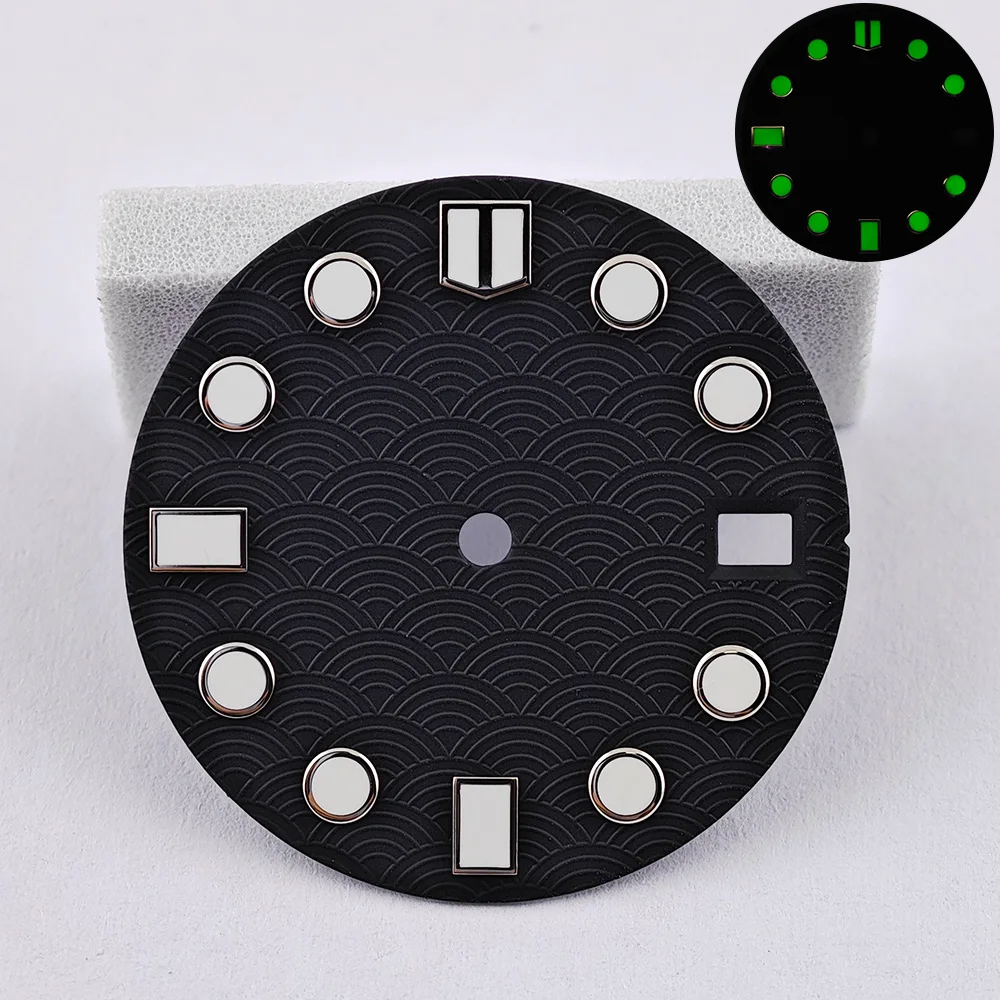 28.5MM Single Calendar Watch Black/Red Dial Green Luminous Dial for NH35/NH36 Movement Accessories Watch Parts For Wristwatches