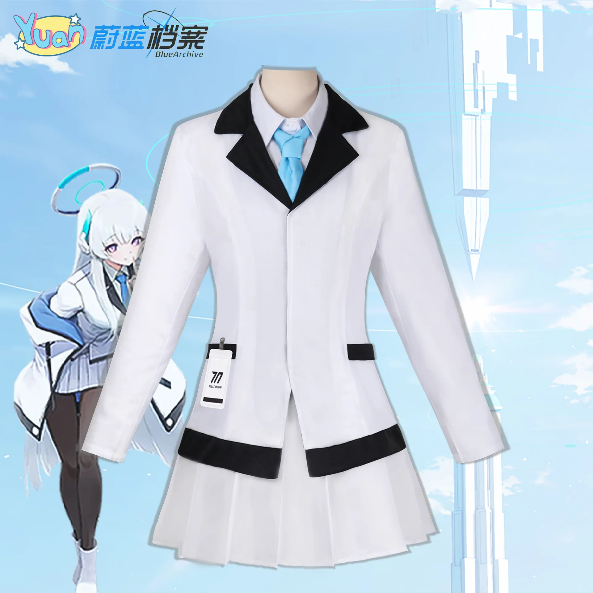 الأزرق الأرشيف Ushio Noa تأثيري حلي شعر مستعار النساء فتاة زي مدرسي تنورة دعوى هالوين زي للمرأة كرنفال وتتسابق