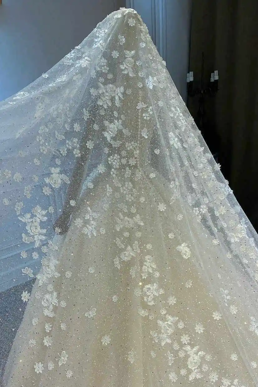 Sweety Bridal Veils Appliques Sequins Flower One Layer Cathedral Length Bride Veil Applique Edge Wedding Accessories Customized