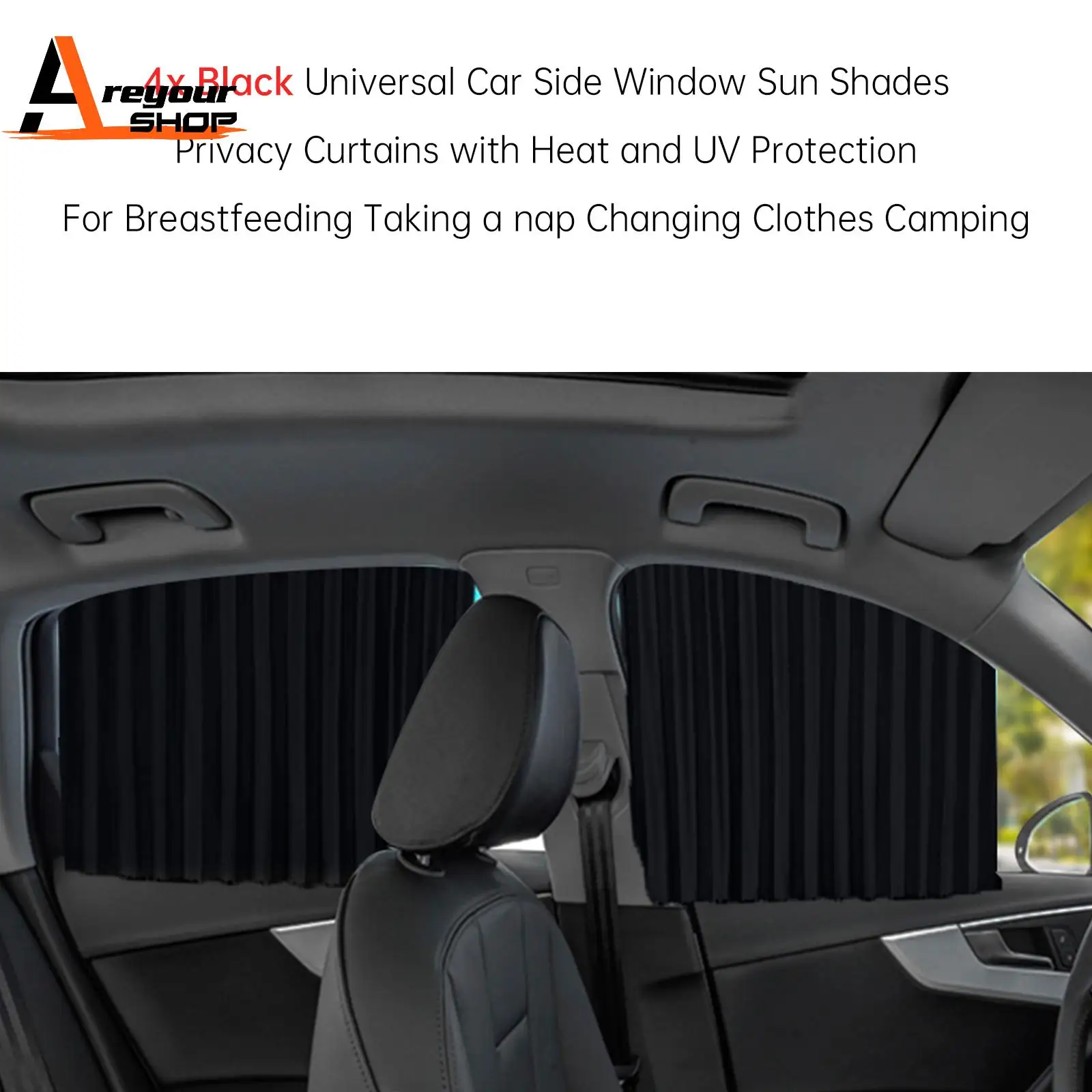 

4 PCS Universal Car Side Window Sun Shades for Breast feeding Taking a nap Black Gold Silver