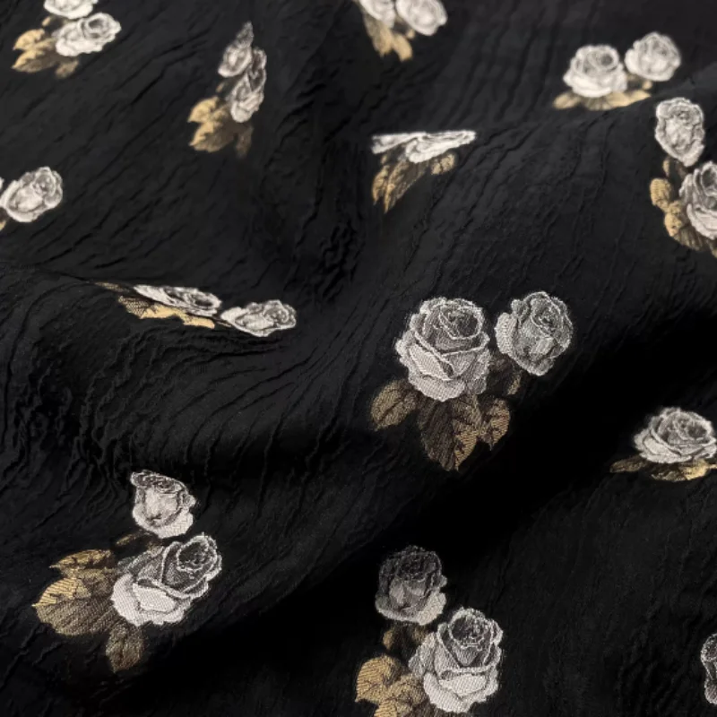 

Skin-friendly black vintage brown flower jacquard fabric for dress, cheongsam, half-length skirt polyester diy fabric