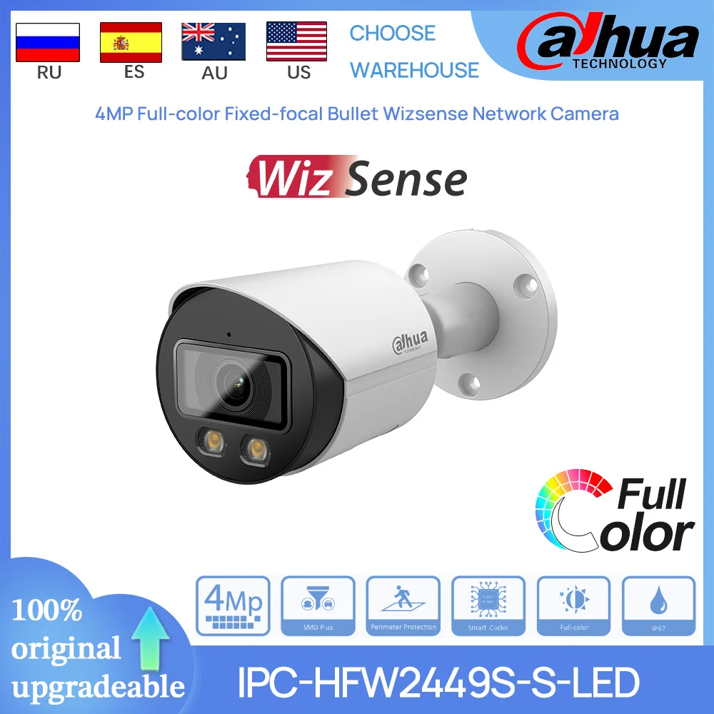 

Dahua Original IPC-HFW2449S-S-LED 4MP Full-color Fixed-focal Bullet Wizsense POE Network IP Camera SMD Plus Built in Mic SD Slot