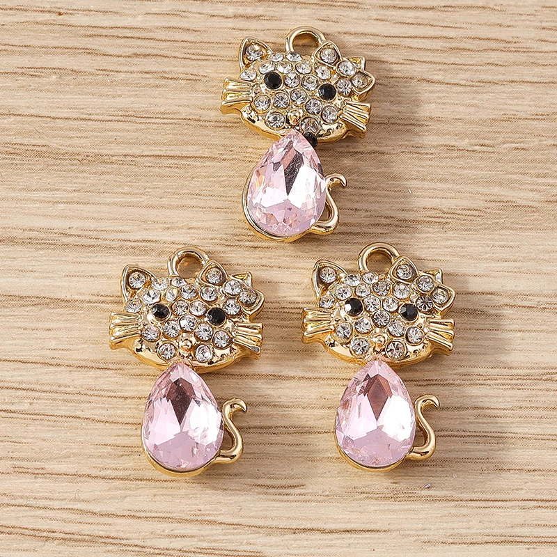 10pcs 13x22mm Cartoon Crystal Animal Cat Charms Pendants for Jewelry Making Women Fashion Earrings Necklaces DIY Crafts Supplies - Image 3
