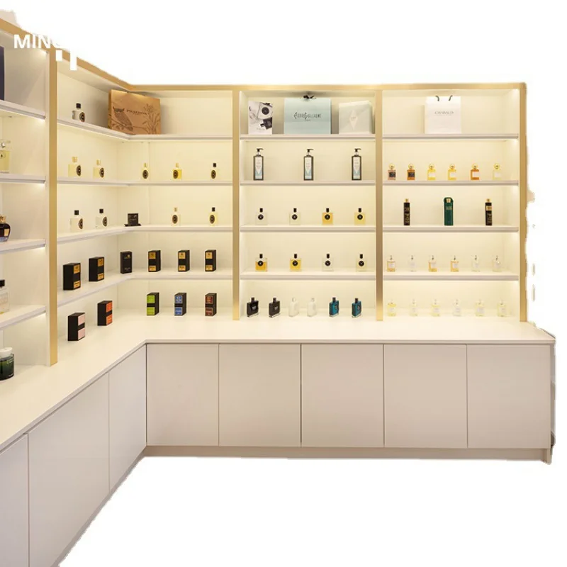 Custom beauty salon cosmetics display Cabinet custom ladies products perfume lotion display props makeup display counter