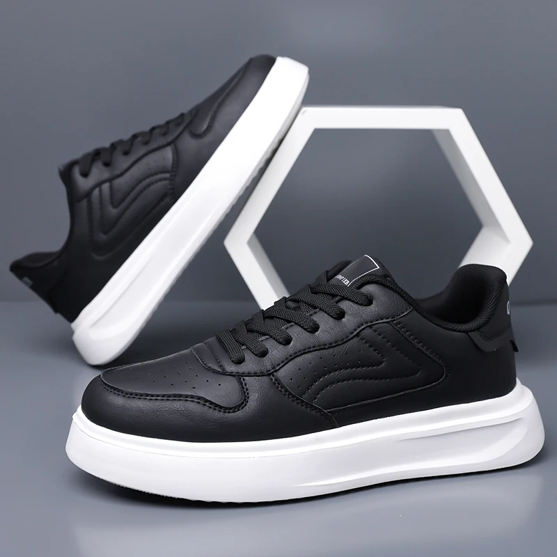 أحذية رجالية من الجلد الأسود وصلت حديثًا للخريف - أحذية رياضية أنيقة بنعل سميك قابلة للتنفس، كاجوال ورياضي، متعددة الاستخدامات وخفيفة الوزن #5