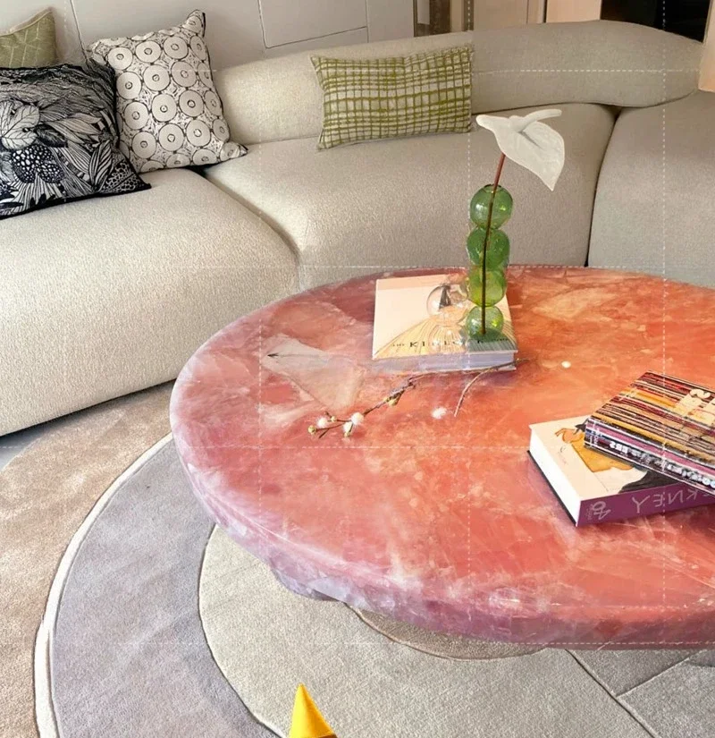 Table à Thé Italienne Ronde en Marbre Rose Naturel