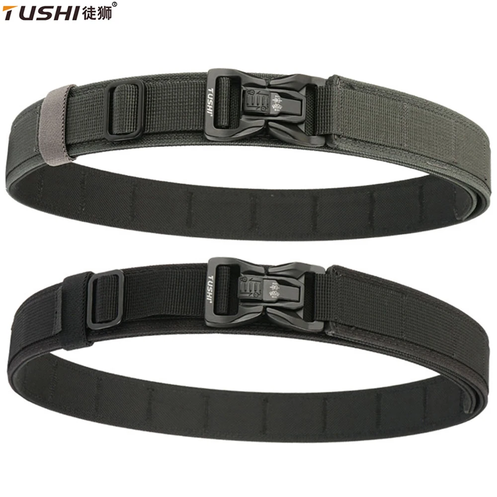 TUSHI Belt Hard Tactical Belt for Men Quick Release Metal Buckle Gun Belt Nylon EDC Military Belt MOLLE Girdle IPSC Accessories