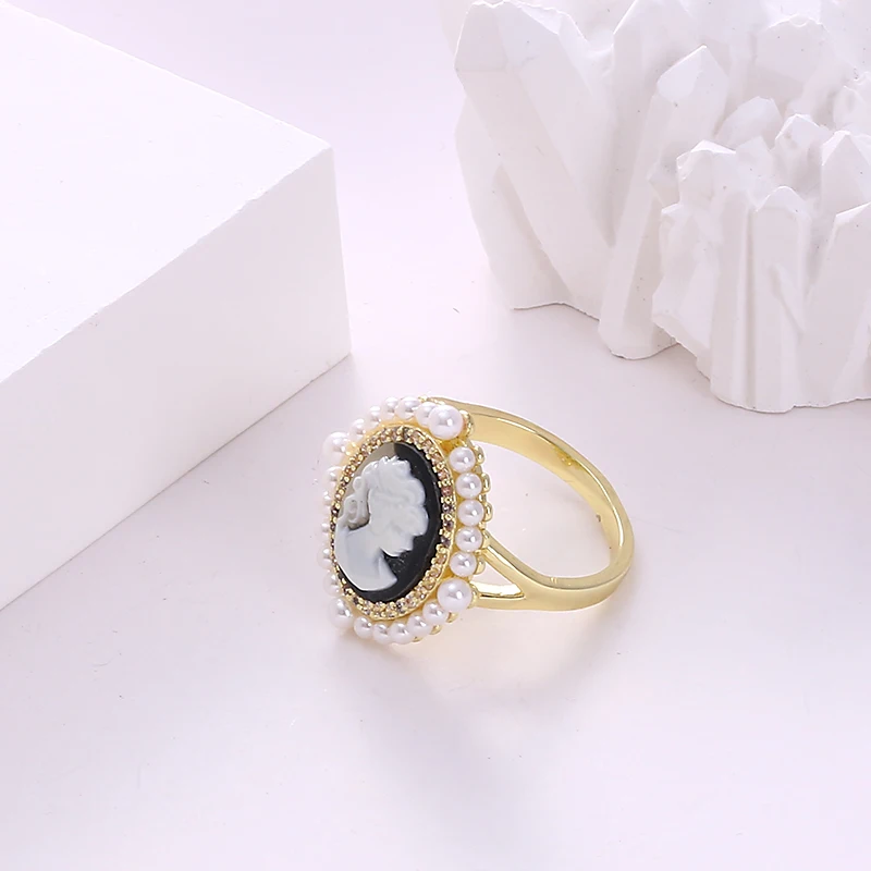 Vintage Cameo Portrait Gold Plated Adjustable Ring, Elegant