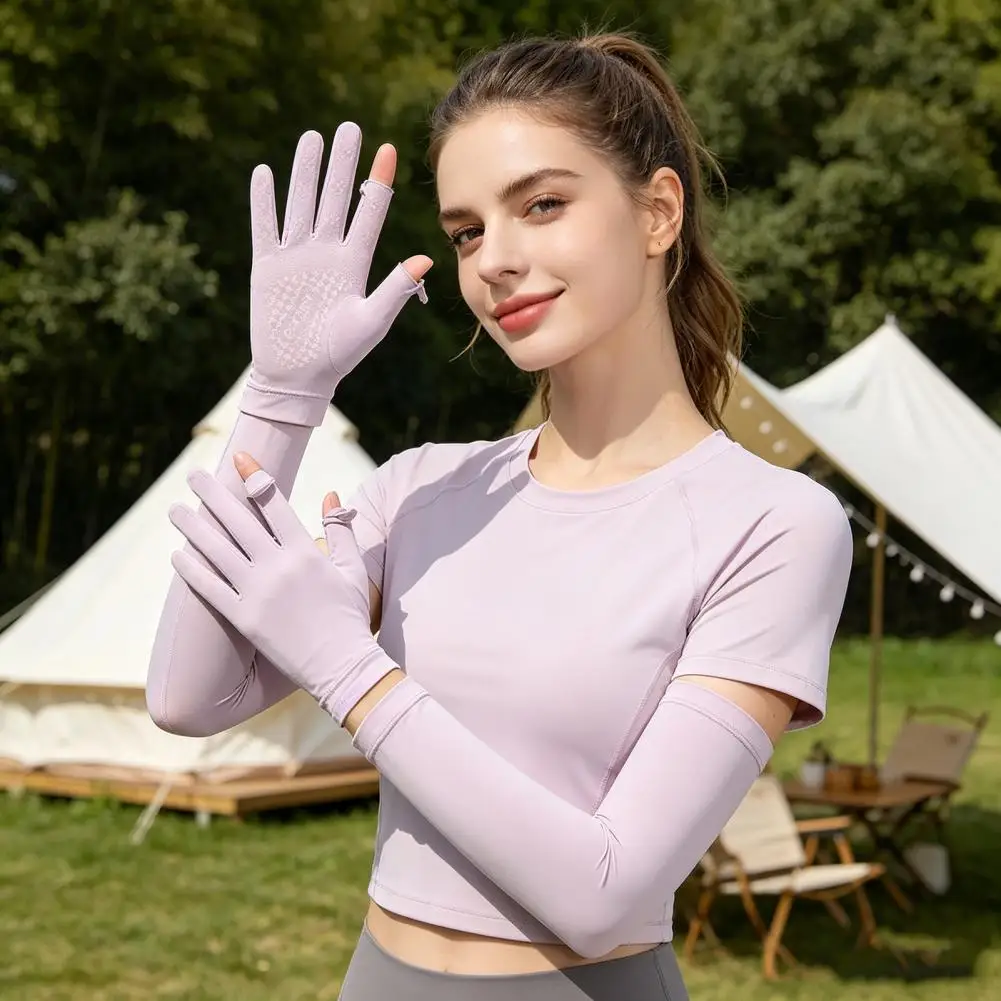 Sun Protection Gloves Women’s Uv Protection Gloves with Detachable Full Fingers Arm Sleeves for Summer Driving Cycling Hiking