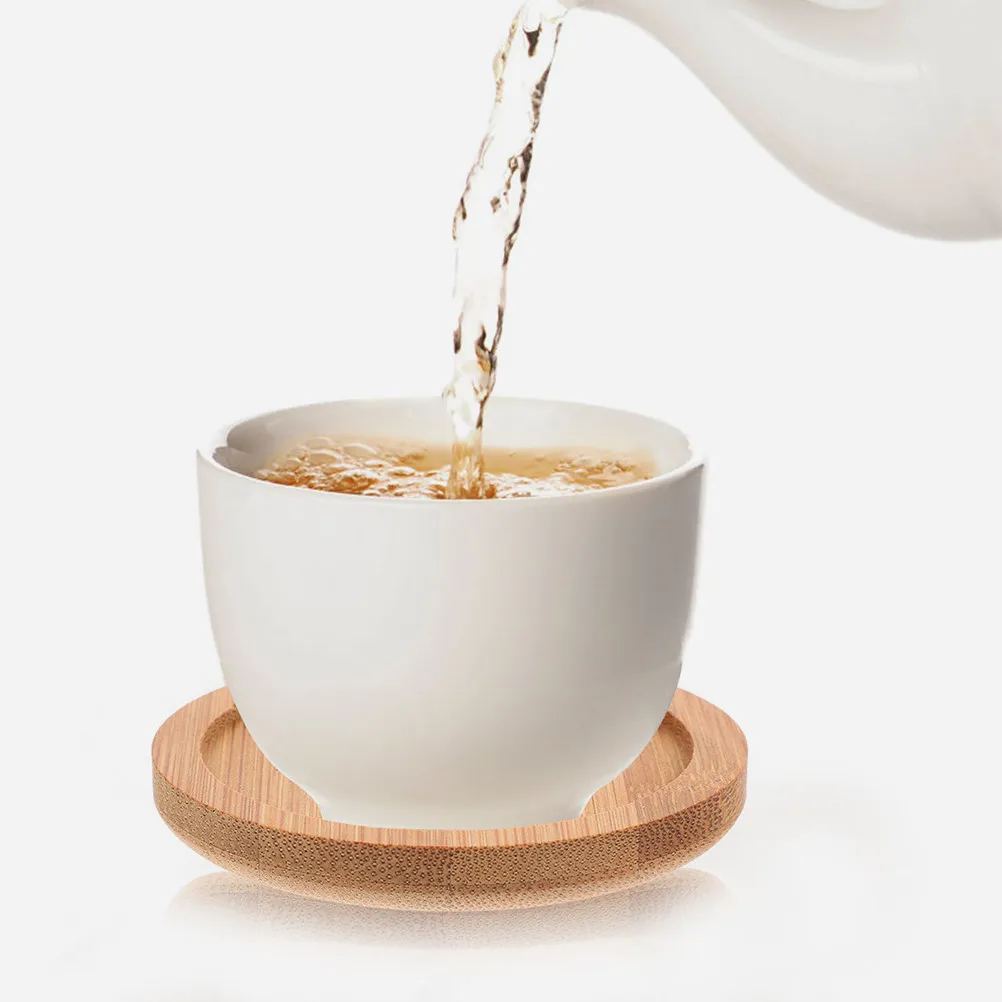 12Pcs Bamboo Coasters for Drinks Round Heat Protection Cup Mats Reusable Teacup Saucer Set for Coffee Table Desk Outdoor