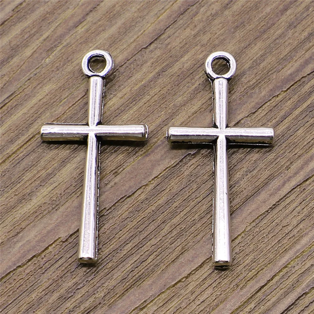 WYSIWYG 10pcs Jesus Cross Redemption Cross Charms Pendant DIY Jewelry Findings Antique Silver Color Tone 28x14mm