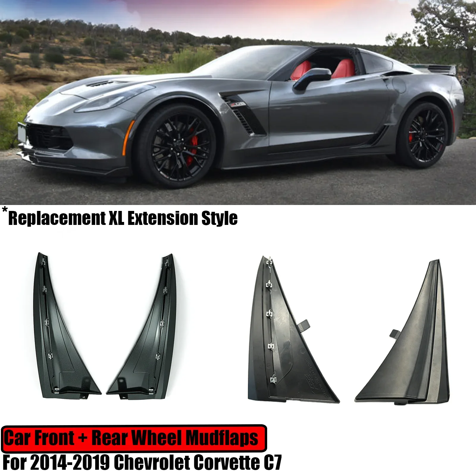 For 2014-2019 Chevrolet Corvette C7 Replacement Front Rear Wheel Rock Guards Splash Mud Flaps Fender XL Extended Style