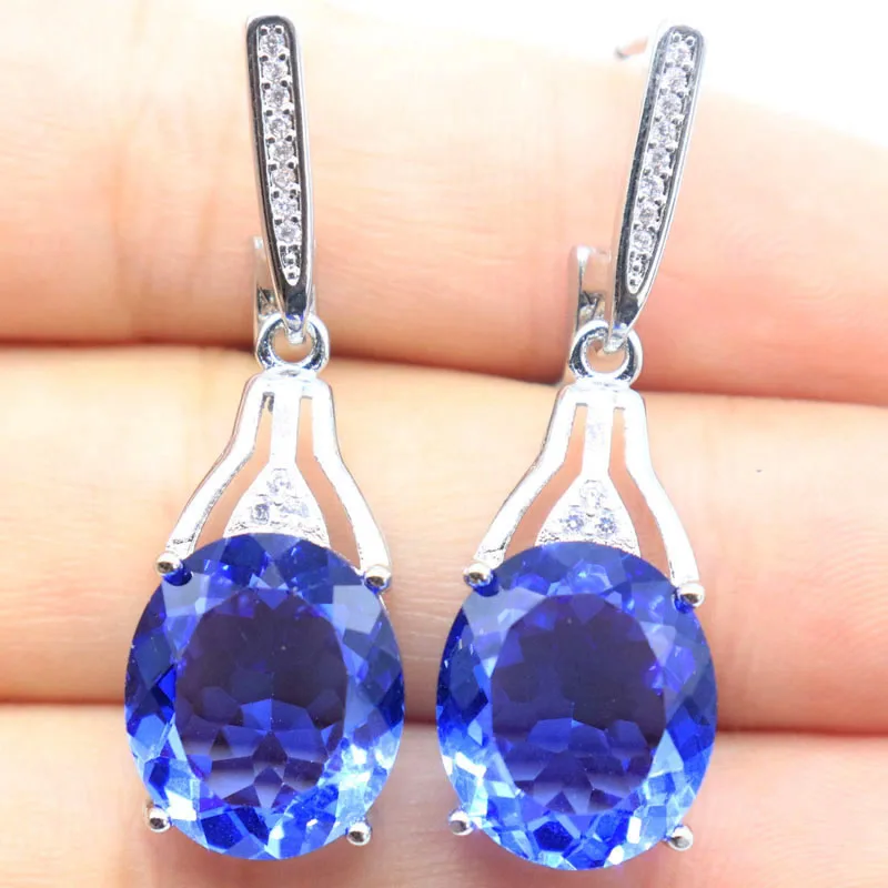 

Buy 3 Get 1 Free 38x12mm Highly Recommend Rich Blue Violet Tanzanite Blue Turquoise Pink Kunzite CZ Females Silver EarRings