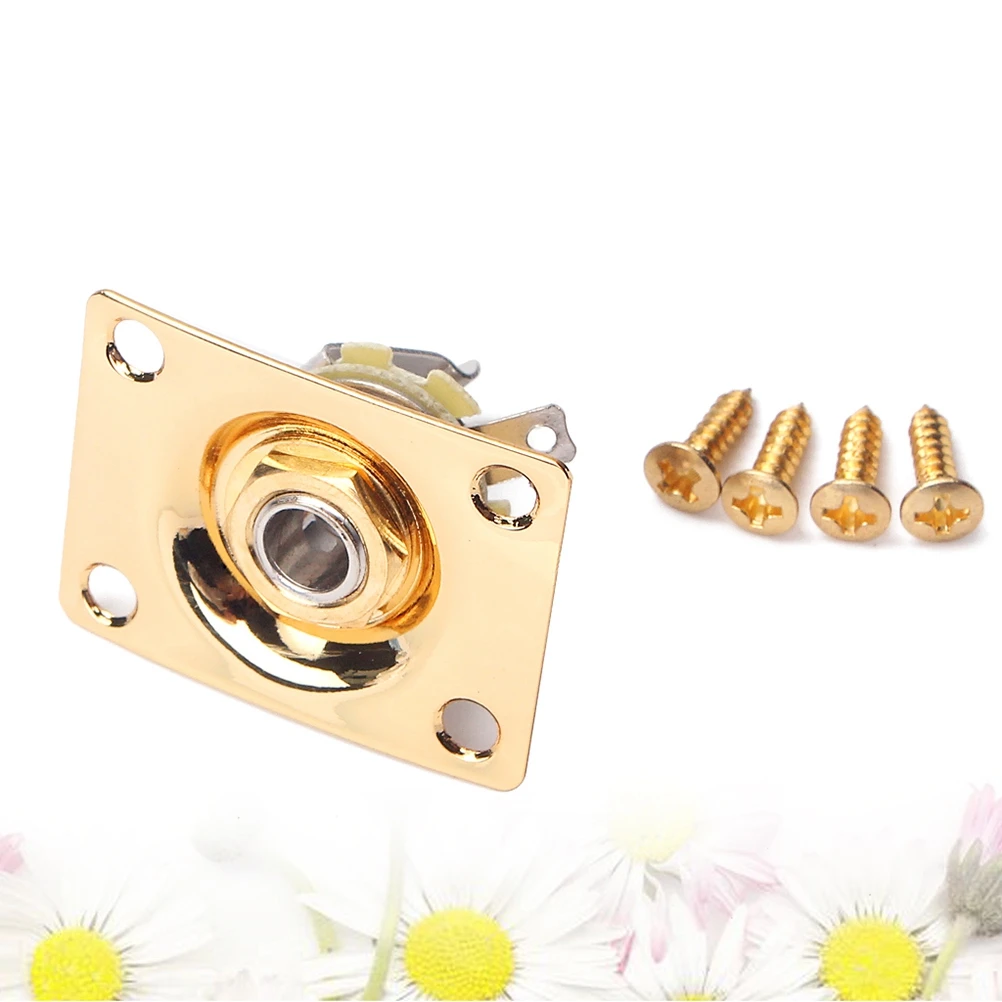 

Golden Socket 1/4 Inch Guitar Jack Plate Input Output Plug Mounting Screws Durable Chrome Electric Bass Compatibility