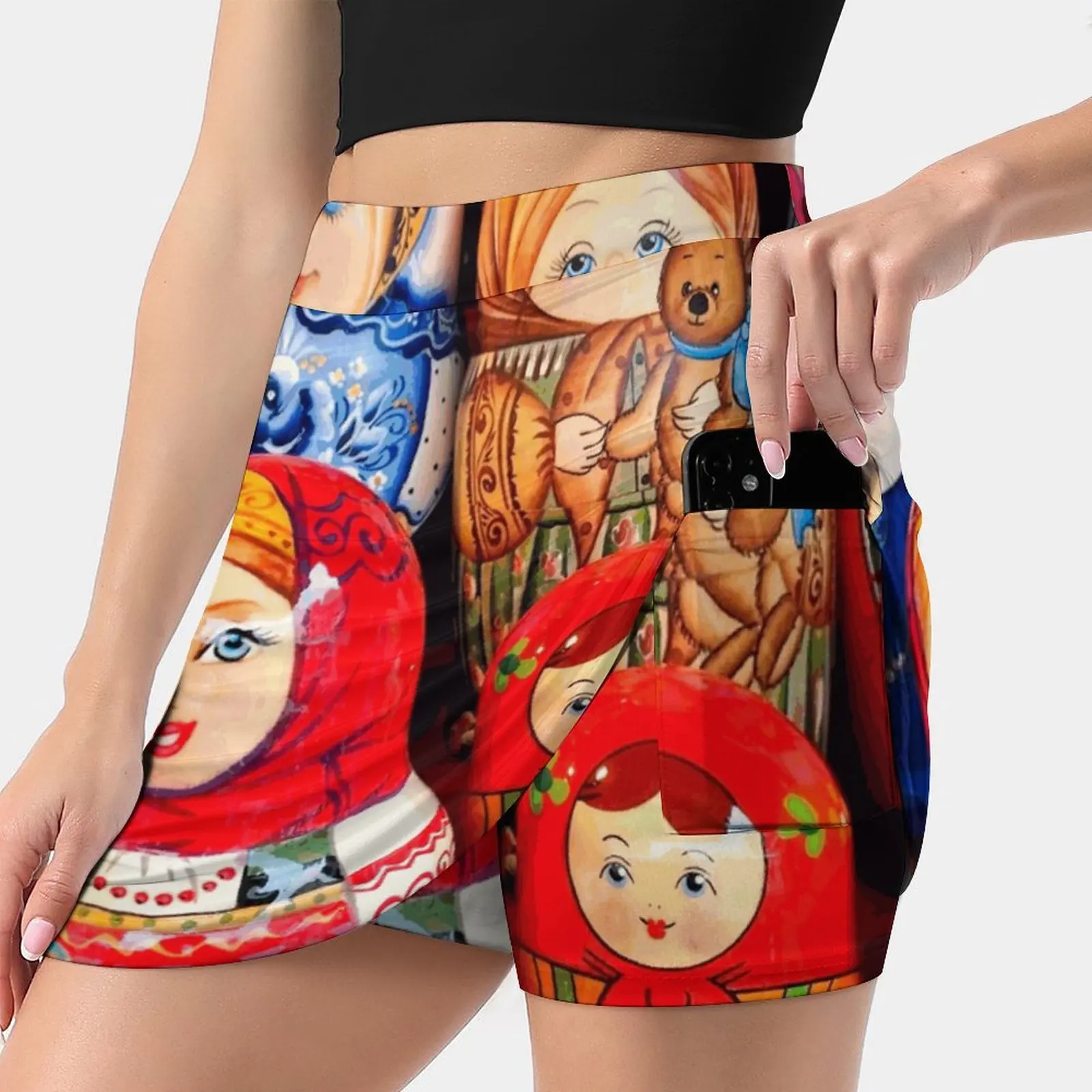 Matrioska Women'S Summer Fake Two Piece Skirts Casual Sports Beach Skirt Girl Skorts Red Girls Matryoshka Female Street Symbol